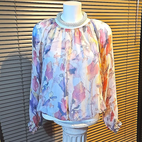 Breezy Silk blouse L / XL, lots of volume, elasticated waist looks great w jeans - Picture 4 of 12